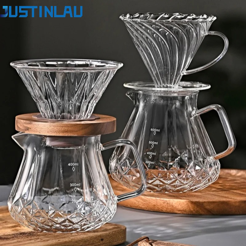 Espresso Shot Glass - JUSTINLAU Handfilter-Kaffeekannen-Set aus Hochwertigem Borosilikatglas, Kaffeebrühkanne,