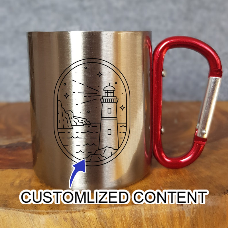 Coffee Equipment For Camping - Campingbecher aus Edelstahl mit Karabinergriff, Motiv: